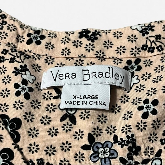 Vera Bradley Pink and Black Floral Print Short Sleeve Top, Size X-Large - Picture 2 of 5